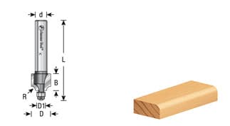 3/8" x 3/32" Radius Miniature Corner Rounding Router Bit with Mini 3/16" Lower Ball Bearing, 2-Flute, 1/4" Shank