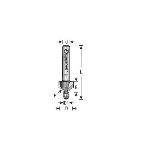 1/2" x 5/32" Radius Miniature Corner Rounding Router Bit with Mini 3/16" Lower Ball Bearing, 2-Flute, 1/4" Shank