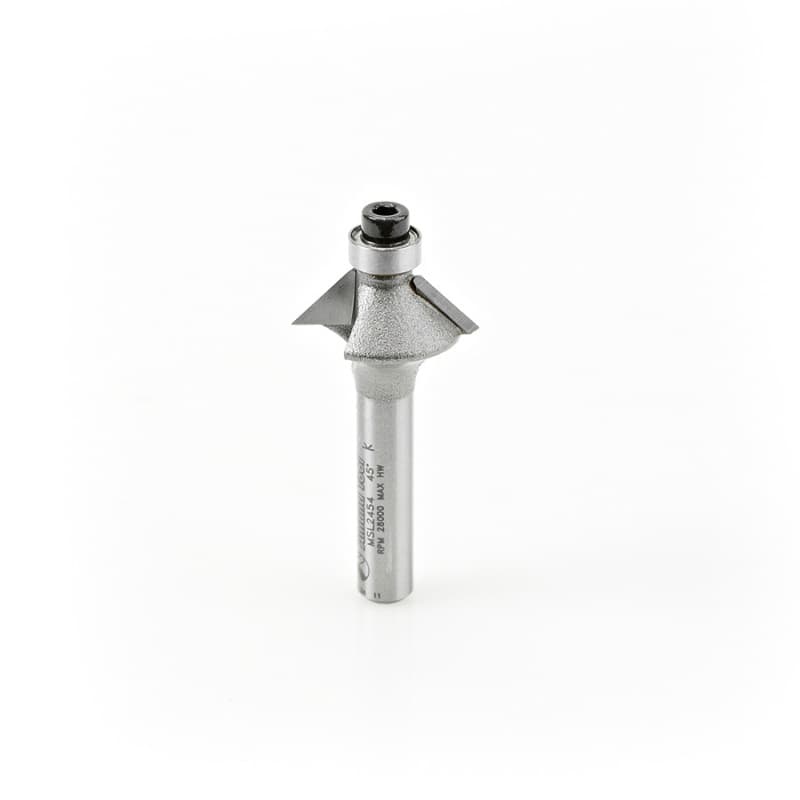25/32" x 2" Miniature Chamfer Router Bit, 2-Flute, 1/4" Shank