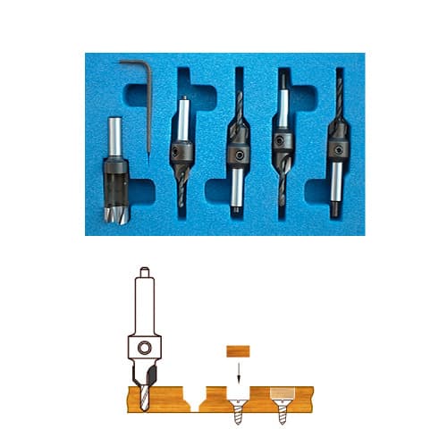 5-Piece Drill Countersink/Steel Plug Cutter Set