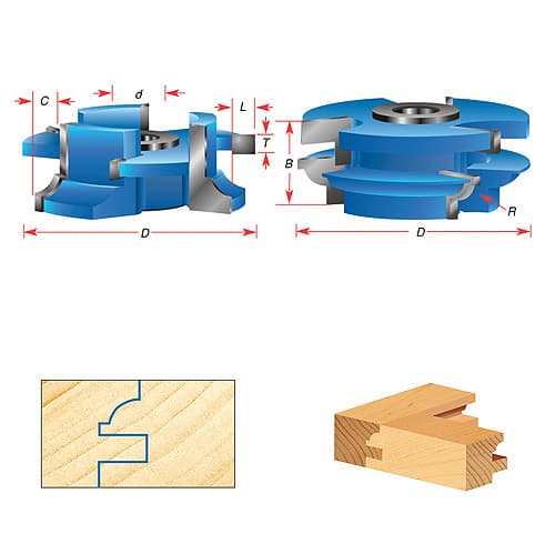 3-9/16" x 9/32" Radius 3-Wing Stile/Rail Bead Cabinet Door Cutter Set, 1" Cutting Height