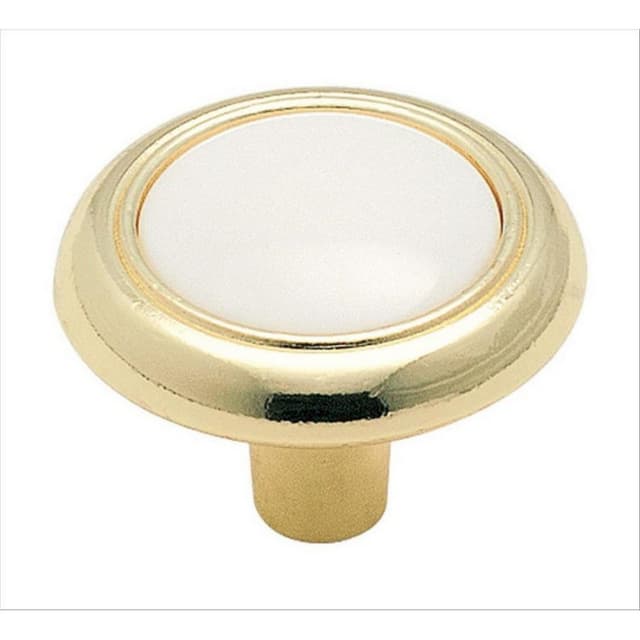 1-1/4" Everyday Heritage Round Knob, White/Polished Brass, 15/16" Projection