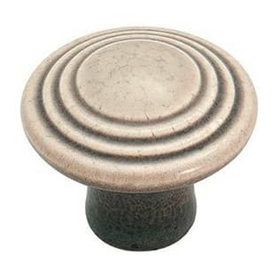 1-3/8" Ceramic Knob, Distressed Antique White, 1-1/16" Projection