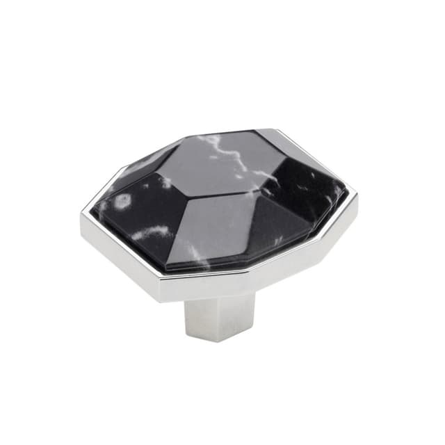 1-5/8" Carrione Rectangle Knob, Marble Black/Polished Chrome