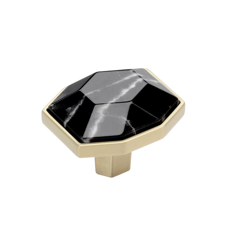 1-5/8" Carrione Rectangle Knob, Marble Black/Golden Champagne