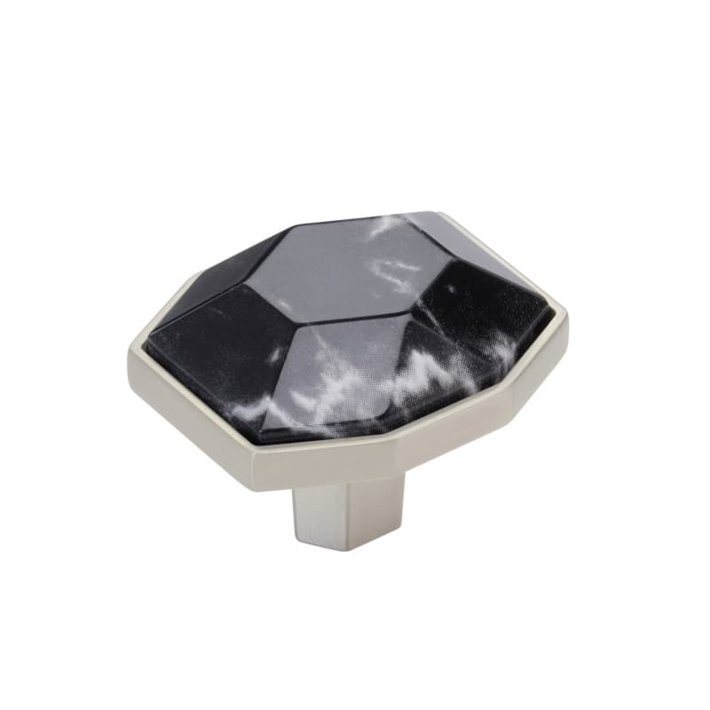 1-5/8" Carrione Rectangle Knob, Marble Black/Satin Nickel
