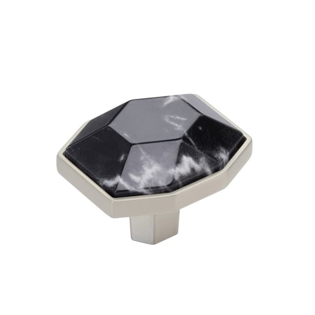 1-5/8" Carrione Rectangle Knob, Marble Black/Satin Nickel