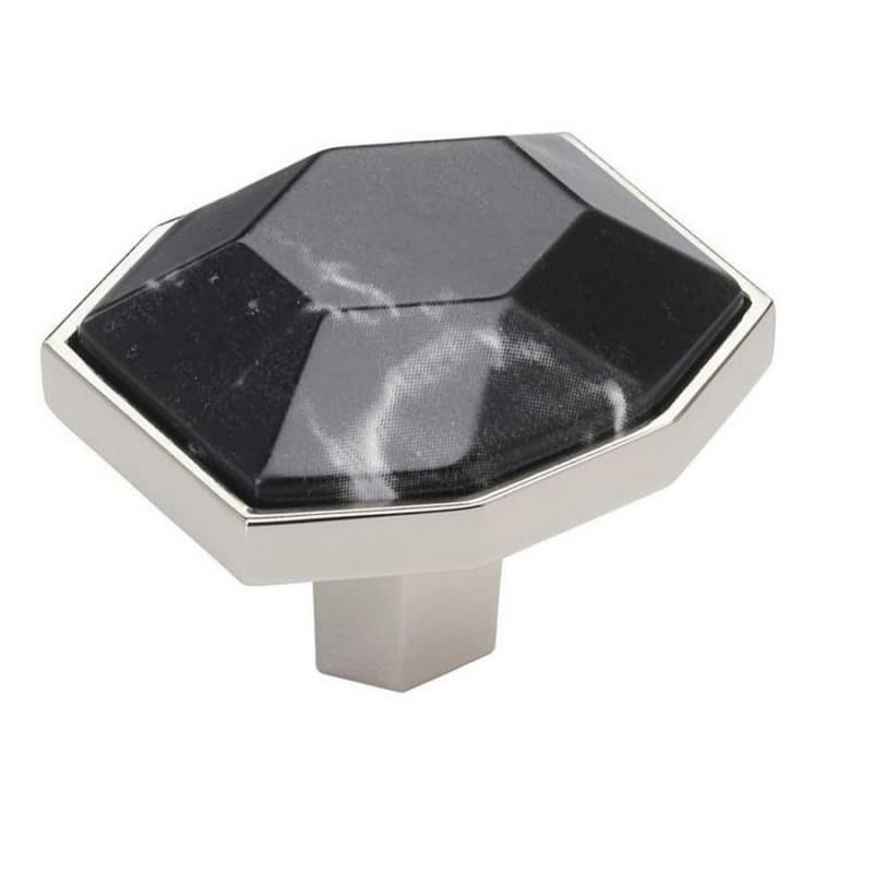 1-5/8" Carrione Rectangle Knob, Marble Black/Polished Nickel