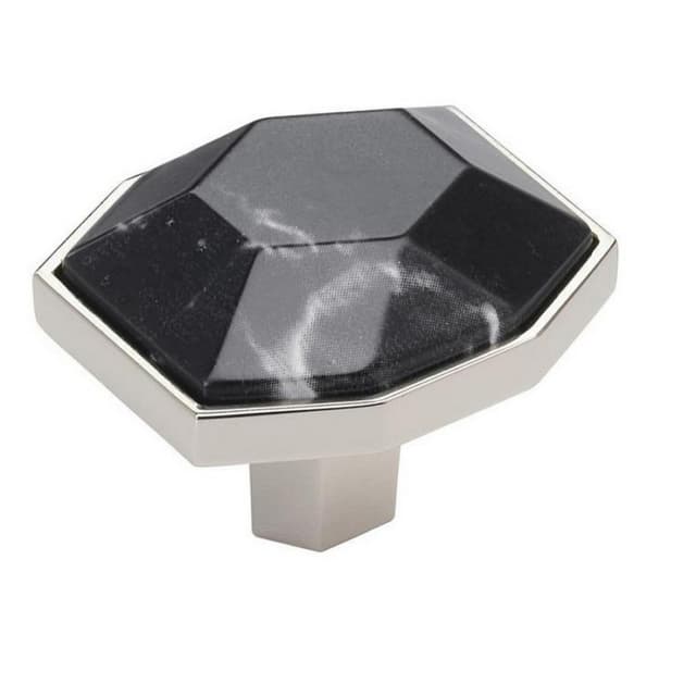 1-5/8" Carrione Rectangle Knob, Marble Black/Polished Nickel