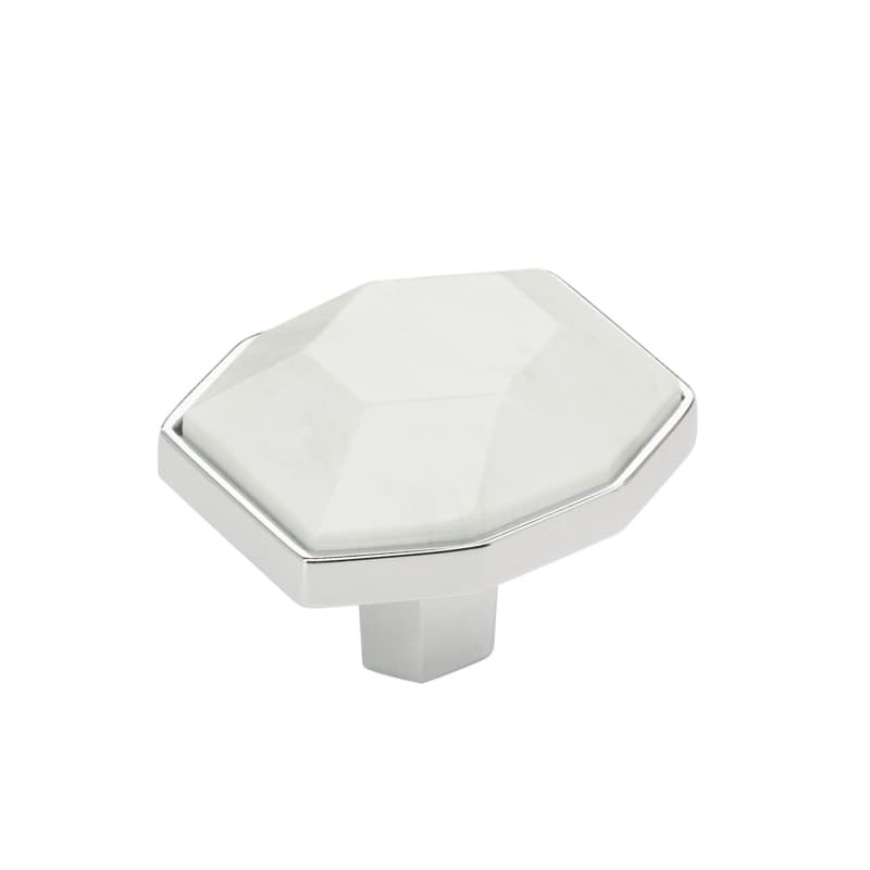1-5/8" Carrione Rectangle Knob, Marble White/Polished Chrome