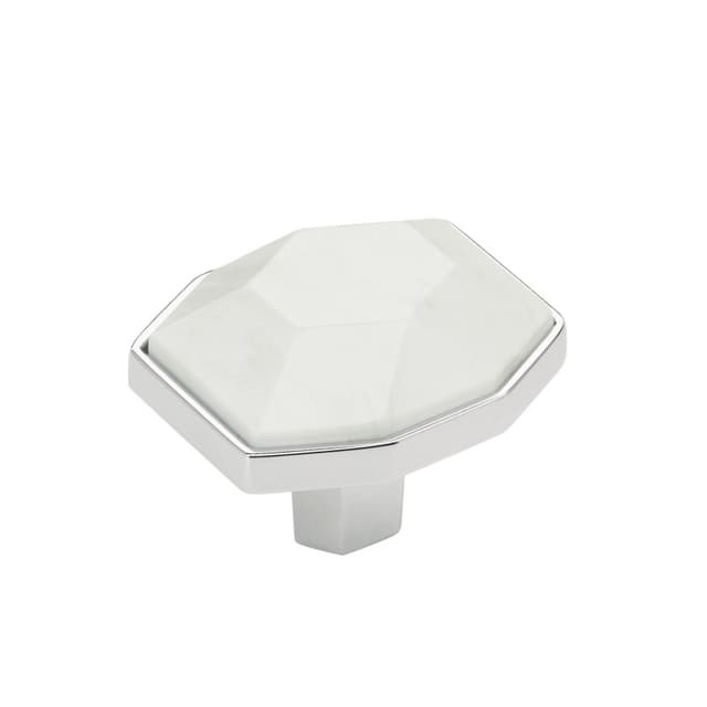 1-5/8" Carrione Rectangle Knob, Marble White/Polished Chrome