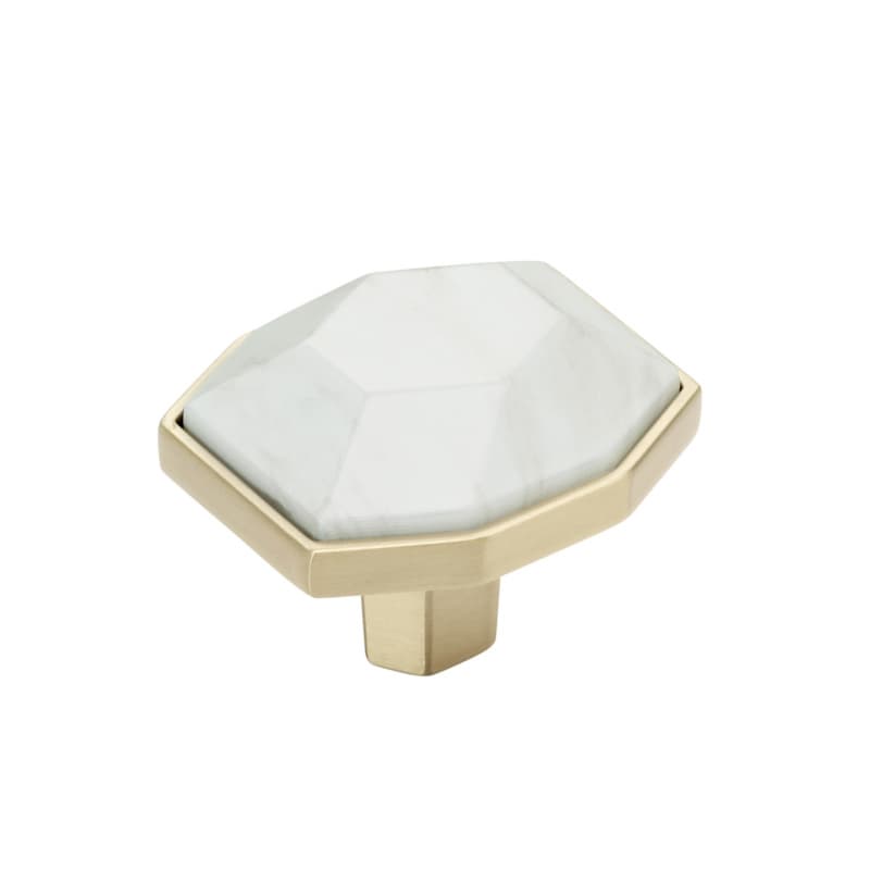 1-5/8" Carrione Rectangle Knob, Marble White/Golden Champagne