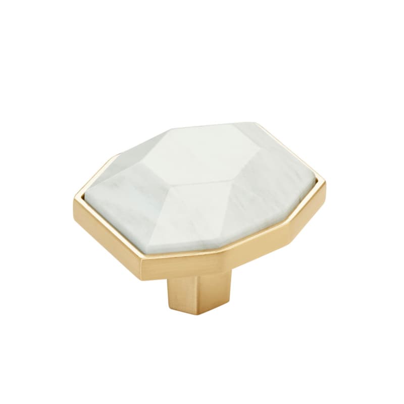 1-5/8" Carrione Rectangle Knob, Marble White/Champagne Bronze