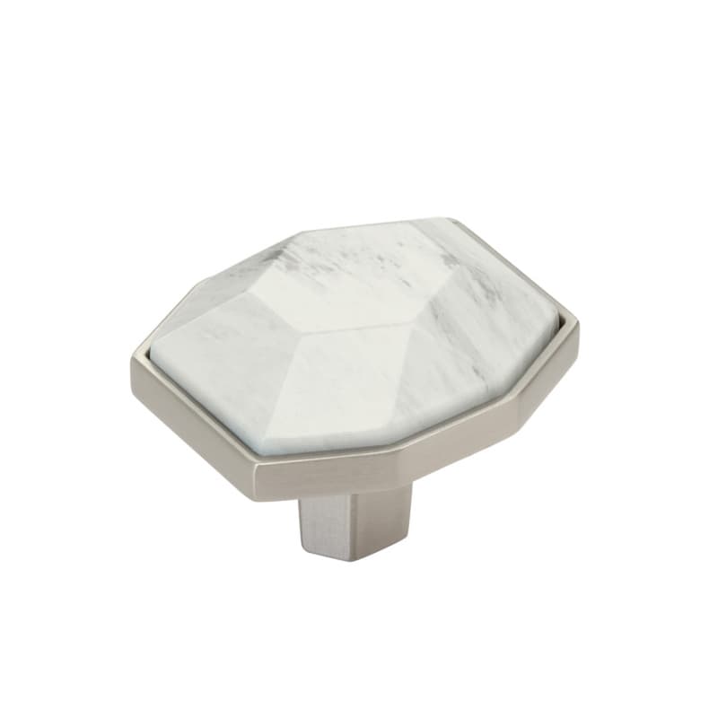 1-5/8" Carrione Rectangle Knob, Marble White/Satin Nickel