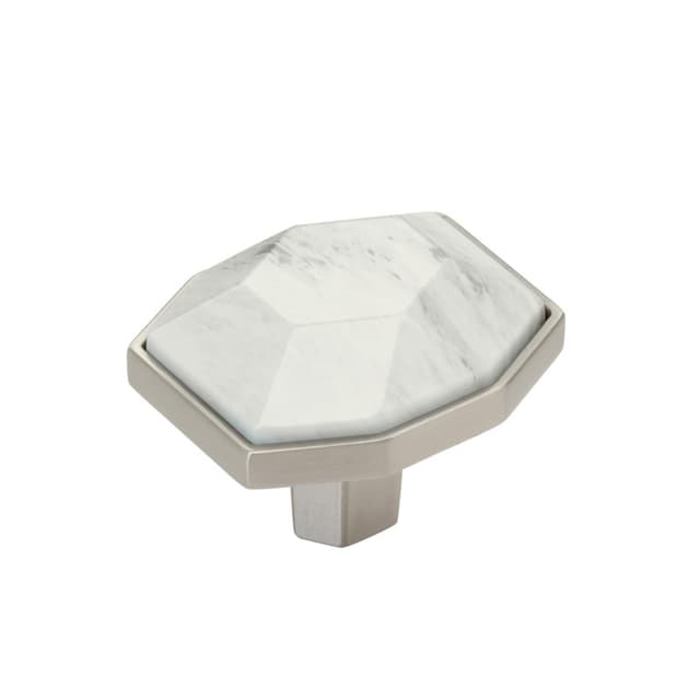 1-5/8" Carrione Rectangle Knob, Marble White/Satin Nickel