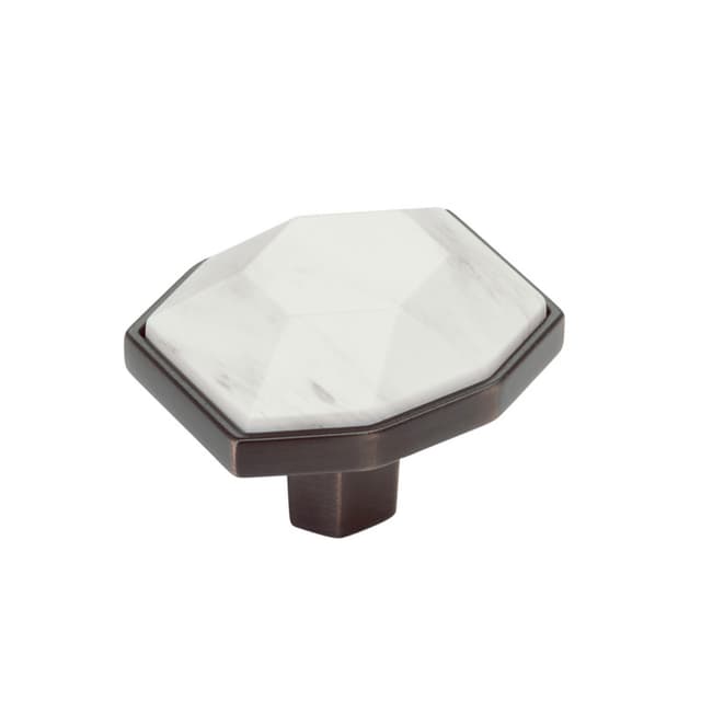 1-5/8" Carrione Rectangle Knob, Marble White/Oil-Rubbed Bronze