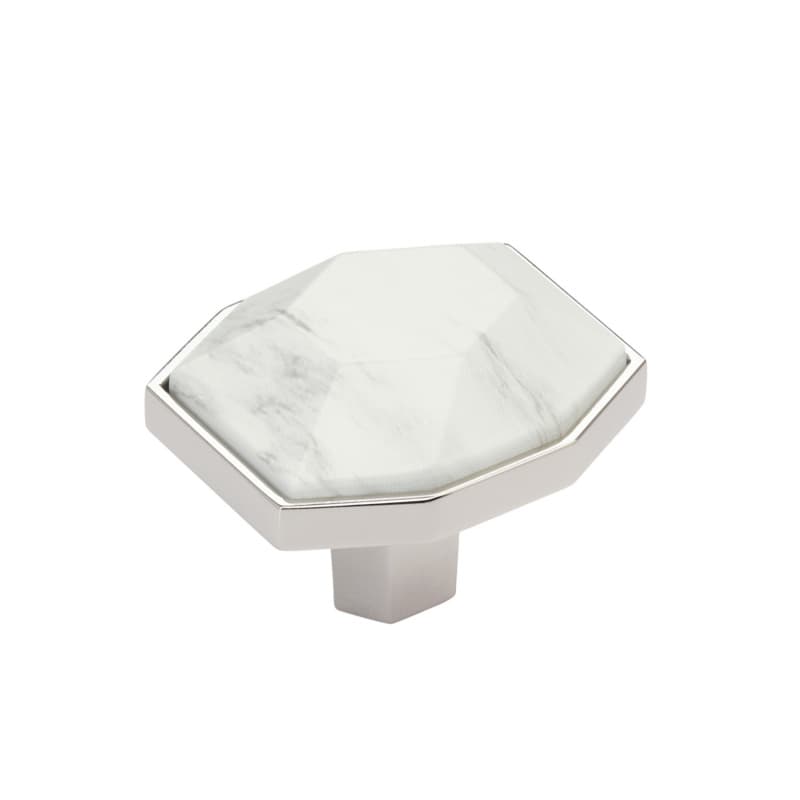 1-5/8" Carrione Rectangle Knob, Marble White/Polished Nickel