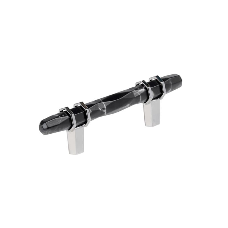 3" Carrione Cabinet Pull, Marble Black/Polished Chrome
