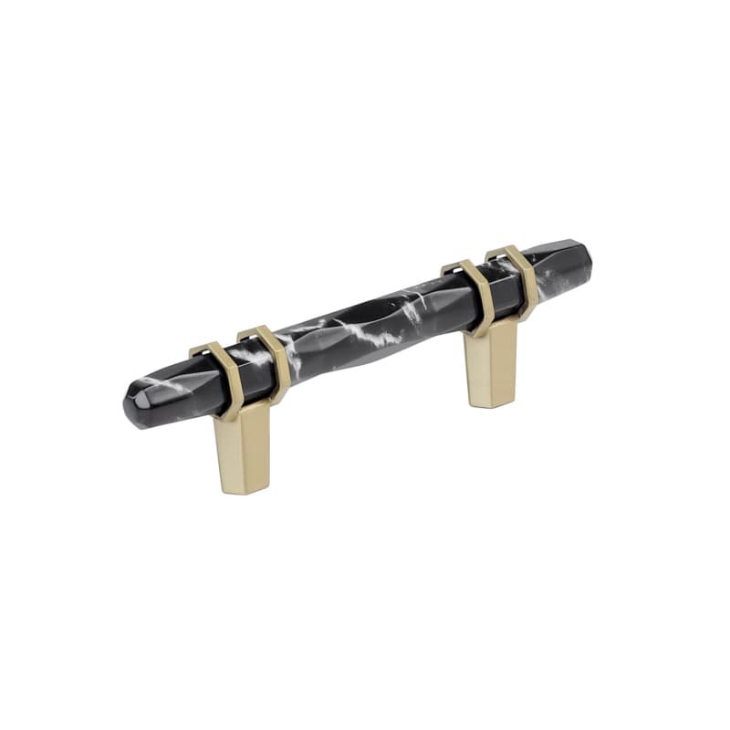 3" Carrione Cabinet Pull, Marble Black/Golden Champagne