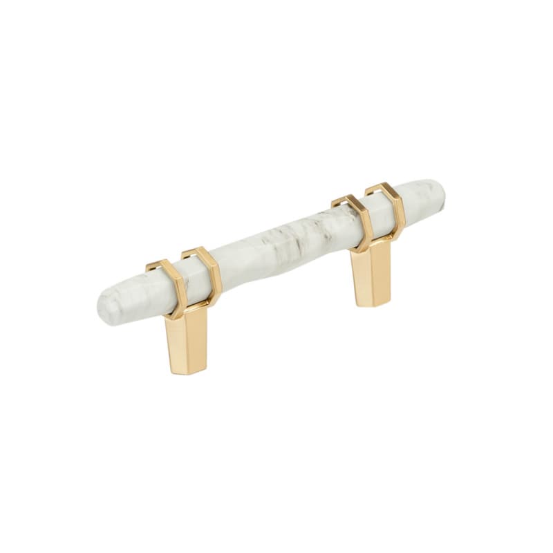 3" Carrione Cabinet Pull, Marble White/Champagne Bronze