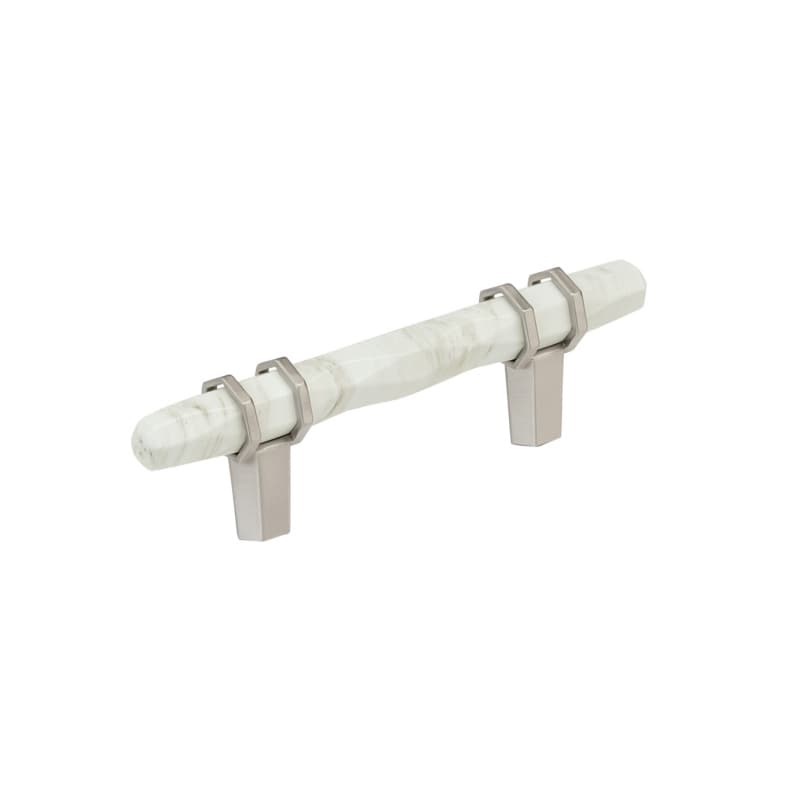 3" Carrione Cabinet Pull, Marble White/Satin Nickel