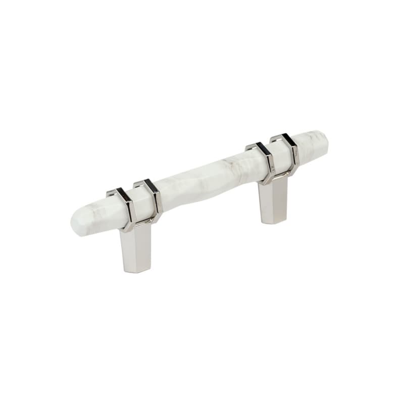 3" Carrione Cabinet Pull, Marble White/Polished Nickel