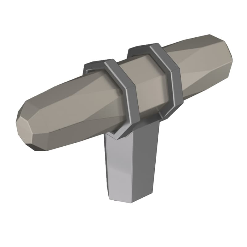 2-1/2" London T-Knob, Satin Nickel/Black Chrome