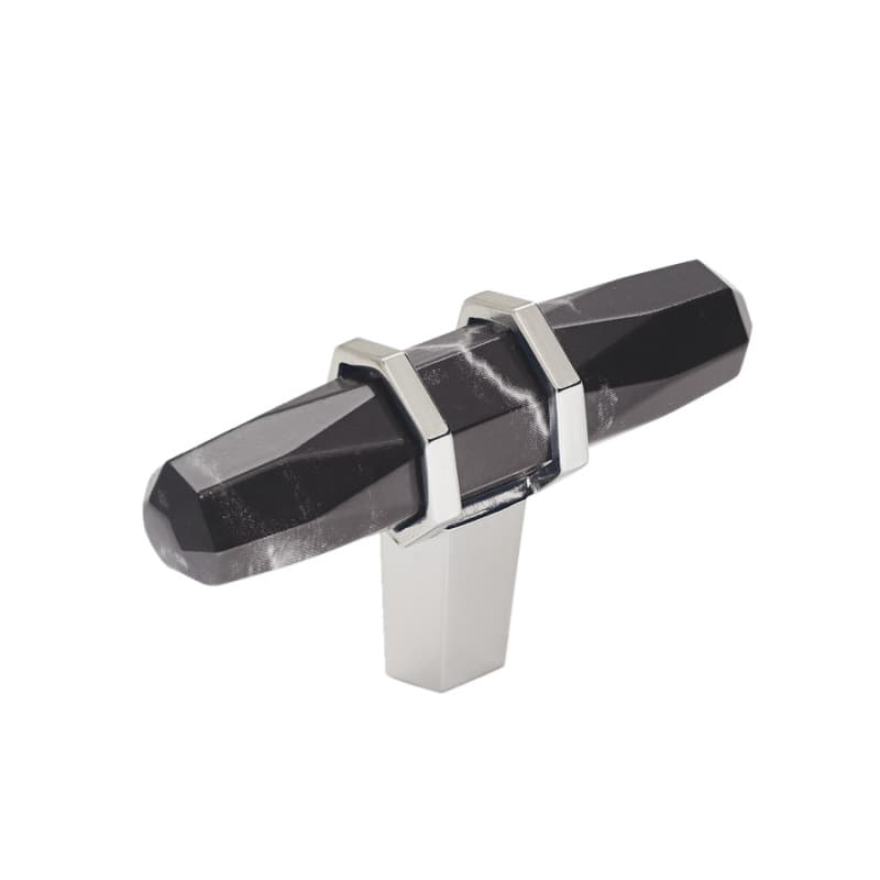 2-1/2" Carrione Cabinet T-Knob, Marble Black/Polished Nickel
