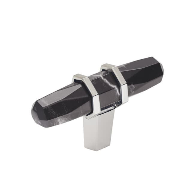 2-1/2" Carrione Cabinet T-Knob, Marble Black/Polished Nickel