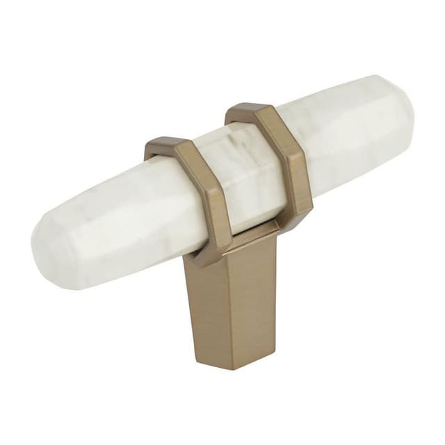 2-1/2" Carrione™ T-handle Knob, Marble White/Golden Champagne
