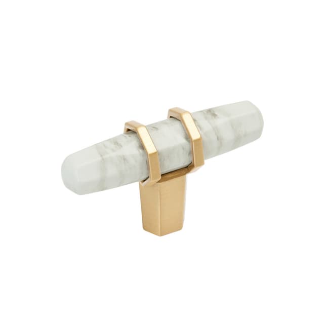 2-1/2" Carrione T-Handle Cabinet Knob, Marble White/Champagne Bronze