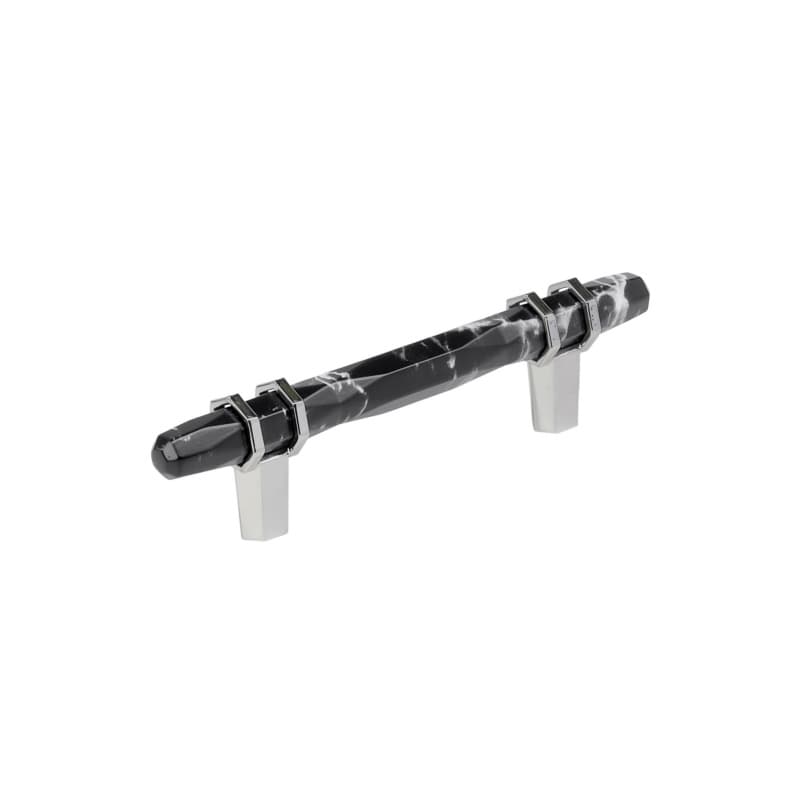 3-3/4" Carrione Cabinet Pull, Marble Black/Polished Chrome