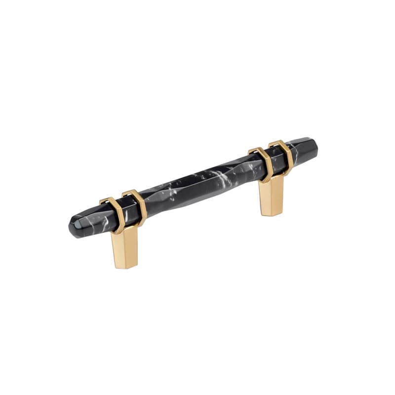 3-3/4" Carrione Cabinet Pull, Marble Black/Champagne Bronze