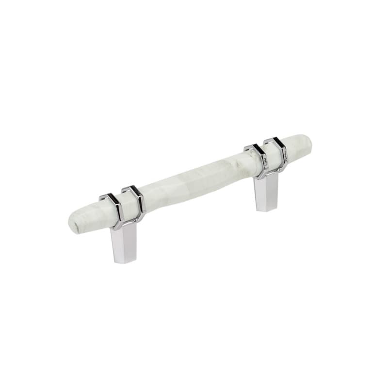 3-3/4" Carrione Cabinet Pull, Marble White/Polished Chrome