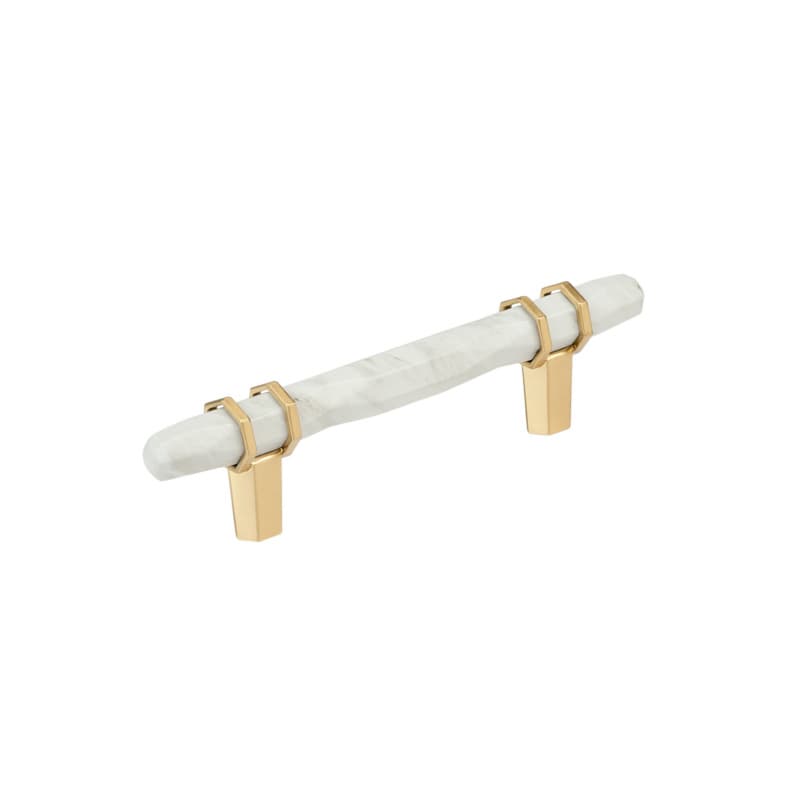 3-3/4" Carrione Cabinet Pull, Marble White/Champagne Bronze