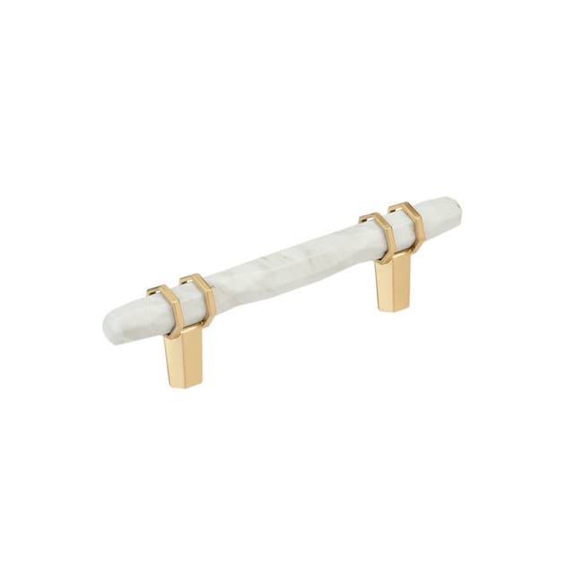 3-3/4" Carrione Cabinet Pull, Marble White/Champagne Bronze