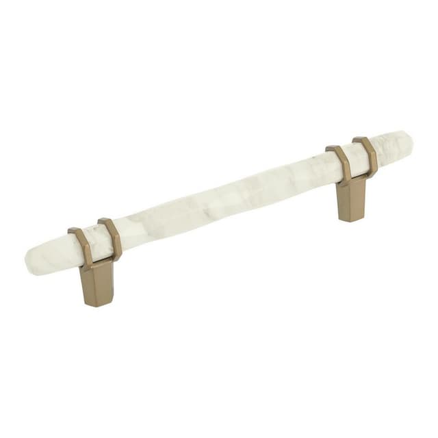 5-1/16" Carrione™ Bar Pull, Marble White/Golden Champagne