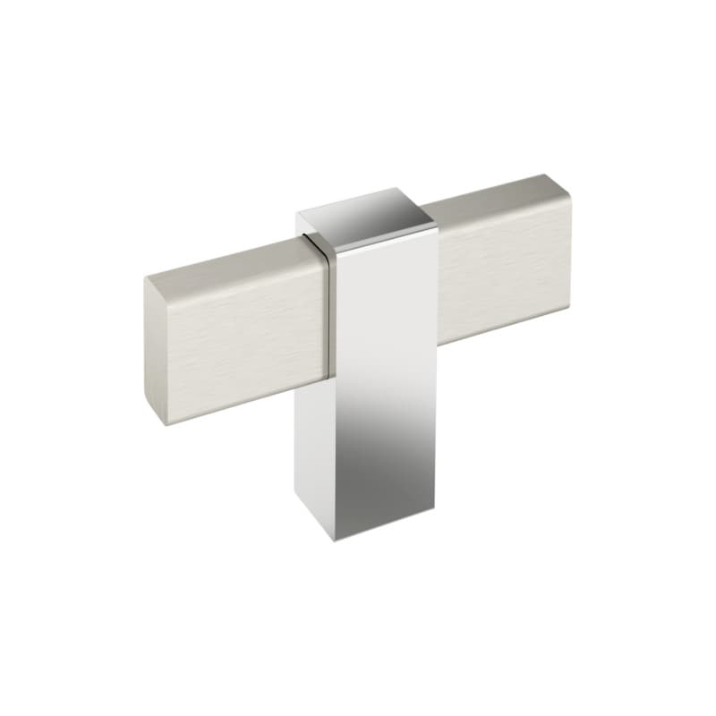 2-3/8" Mulino T-Handle Knob, Satin Nickel/Polished Chrome