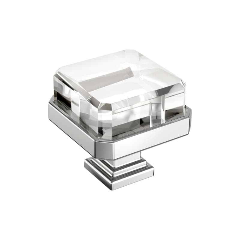 1-3/8" Glacio Premium Square Cabinet Knob, Clear/Chrome