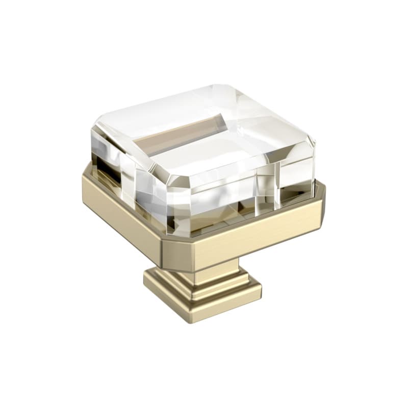 1-3/8" Glacio Premium Square Cabinet Knob, Clear/Golden Champagne