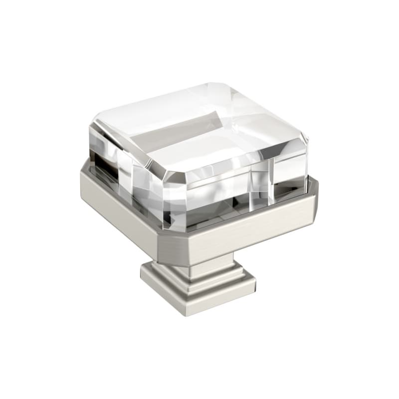 1-3/8" Glacio Premium Square Cabinet Knob, Clear/Satin Nickel