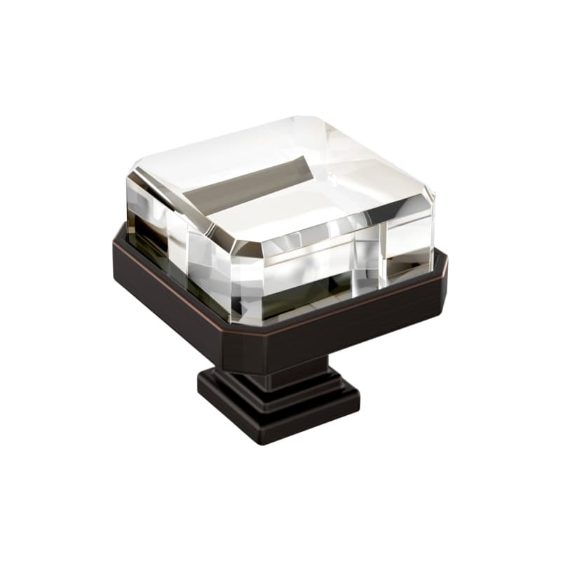 1-3/8" Glacio Premium Square Cabinet Knob, Clear/Oil-Rubbed Bronze