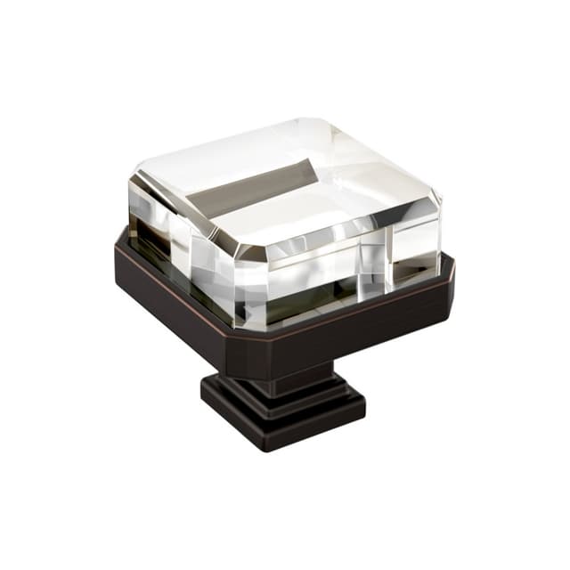 1-3/8" Glacio Premium Square Cabinet Knob, Clear/Oil-Rubbed Bronze