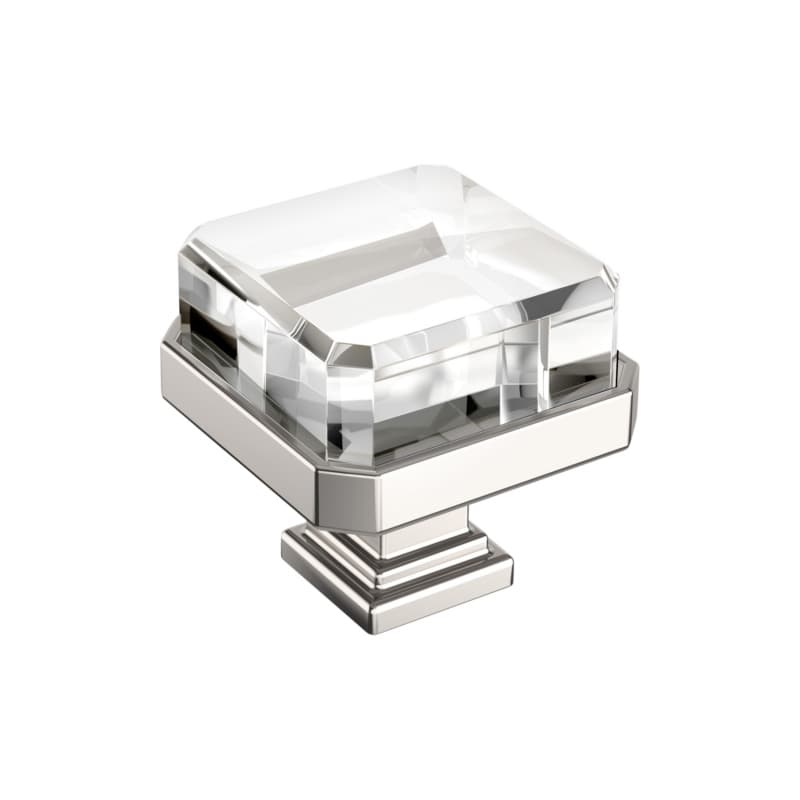 1-3/8" Glacio Premium Square Cabinet Knob, Clear/Polished Nickel