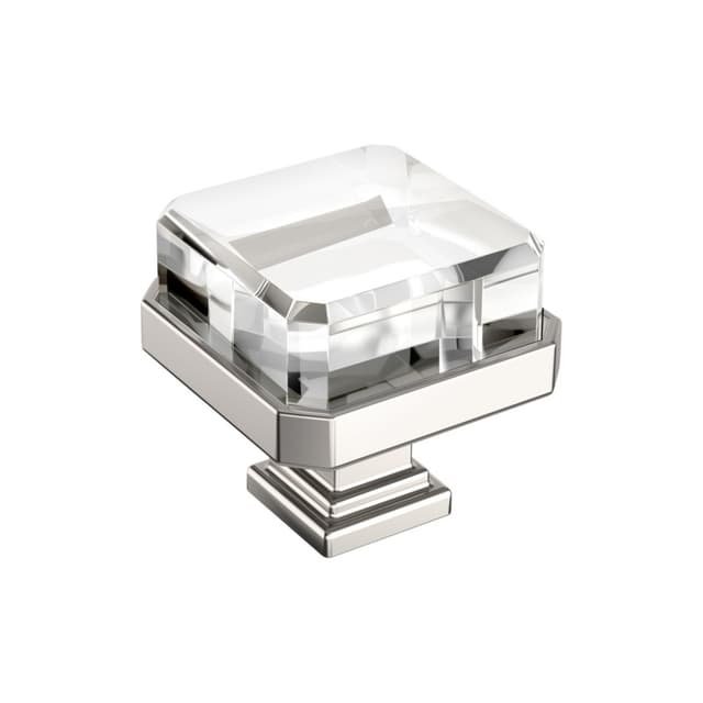 1-3/8" Glacio Premium Square Cabinet Knob, Clear/Polished Nickel