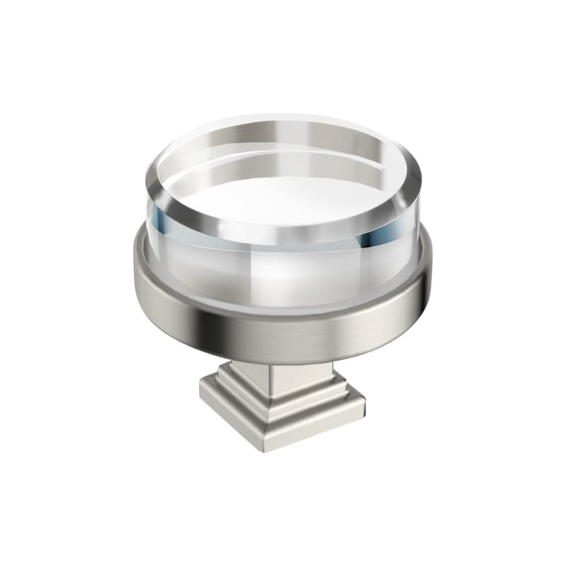 1-1/2" Glacio Premium Round Cabinet Knob, Clear/Satin Nickel