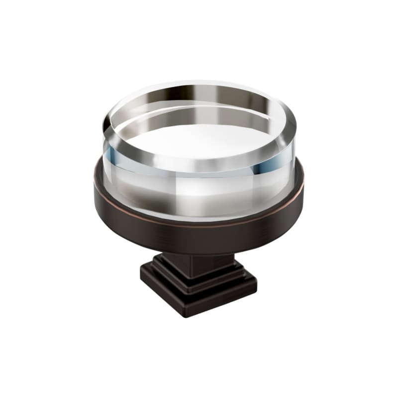1-1/2" Glacio Premium Round Cabinet Knob, Clear/Oil-Rubbed Bronze