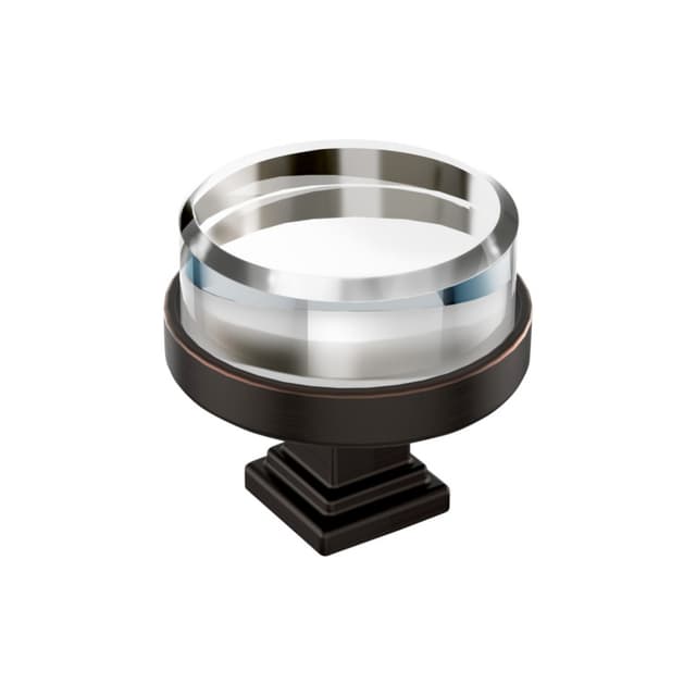 1-1/2" Glacio Premium Round Cabinet Knob, Clear/Oil-Rubbed Bronze