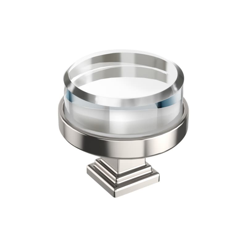 1-1/2" Glacio Premium Round Cabinet Knob, Clear/Polished Nickel