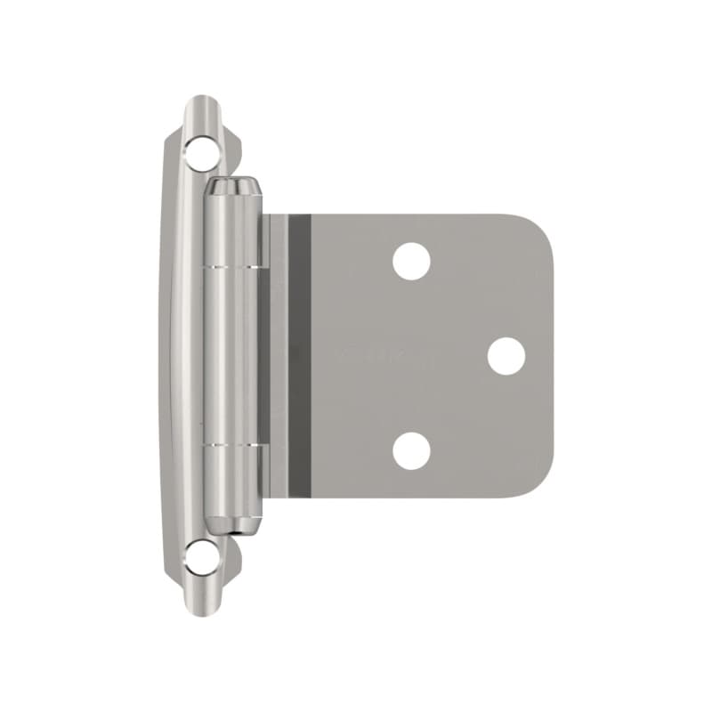 Variable Overlay Face Mount 30° Reverse Bevel Hinge, Modern Design, Self-Closing, Polished Nickel-Plated